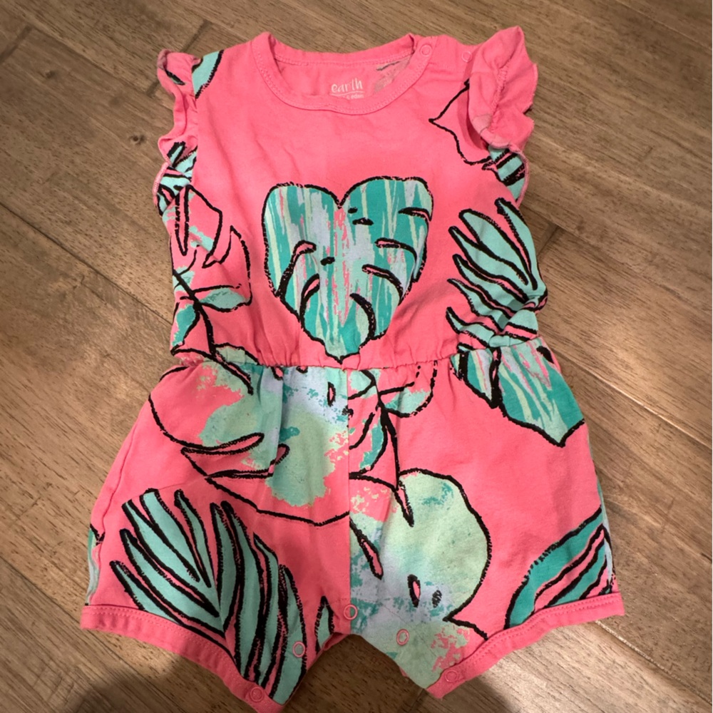18 month one piece banana leaf tropical short set romper by Earth by Art & Eden